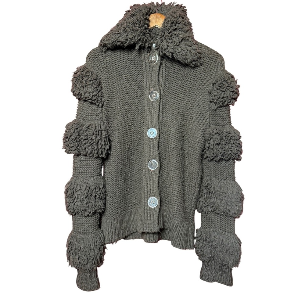 VTG Rochelle California Brown Knit Fringe Cardigan Sweater‎ Penny Wise Clowncore